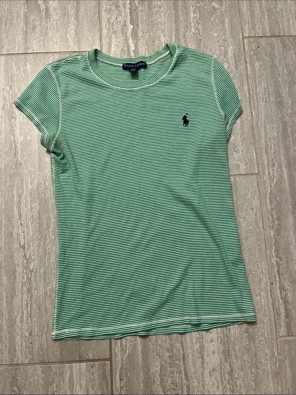 Ralph Lauren Green and White Narrow-Stripe Short-Sleeve Tee